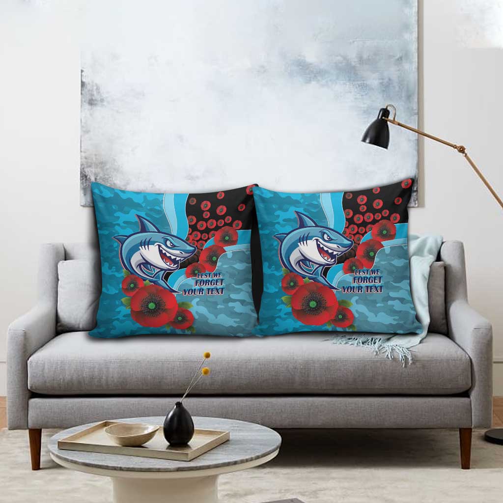 Cronulla-Sutherland Sharks ANZAC Personalised Pillow Cover Lest We Forget Poppy Camo