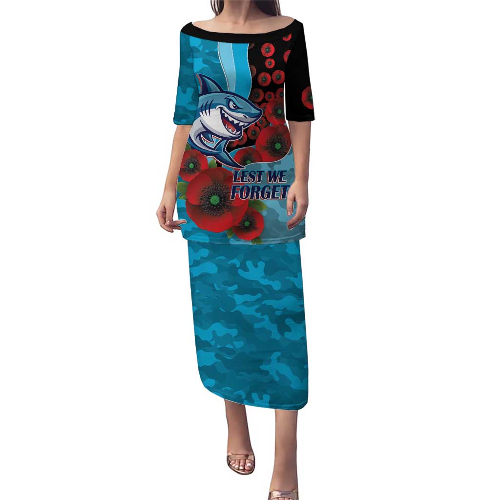 Cronulla-Sutherland Sharks ANZAC Personalised Puletasi Lest We Forget Poppy Camo