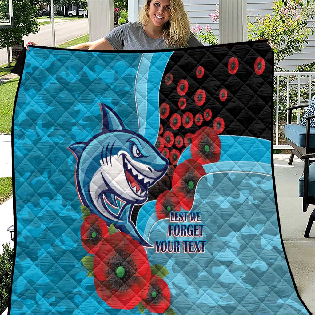 Cronulla-Sutherland Sharks ANZAC Personalised Quilt Lest We Forget Poppy Camo