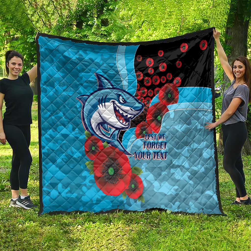 Cronulla-Sutherland Sharks ANZAC Personalised Quilt Lest We Forget Poppy Camo