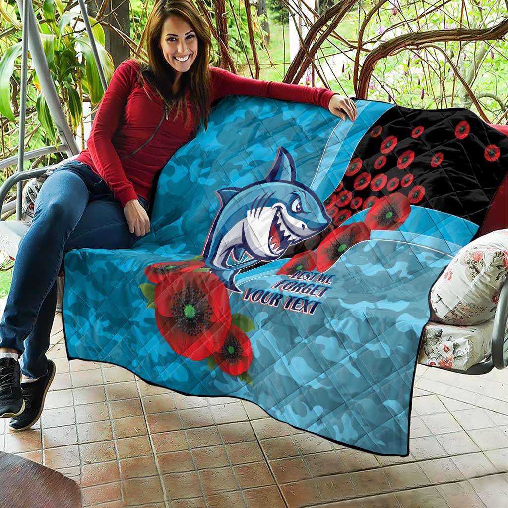 Cronulla-Sutherland Sharks ANZAC Personalised Quilt Lest We Forget Poppy Camo