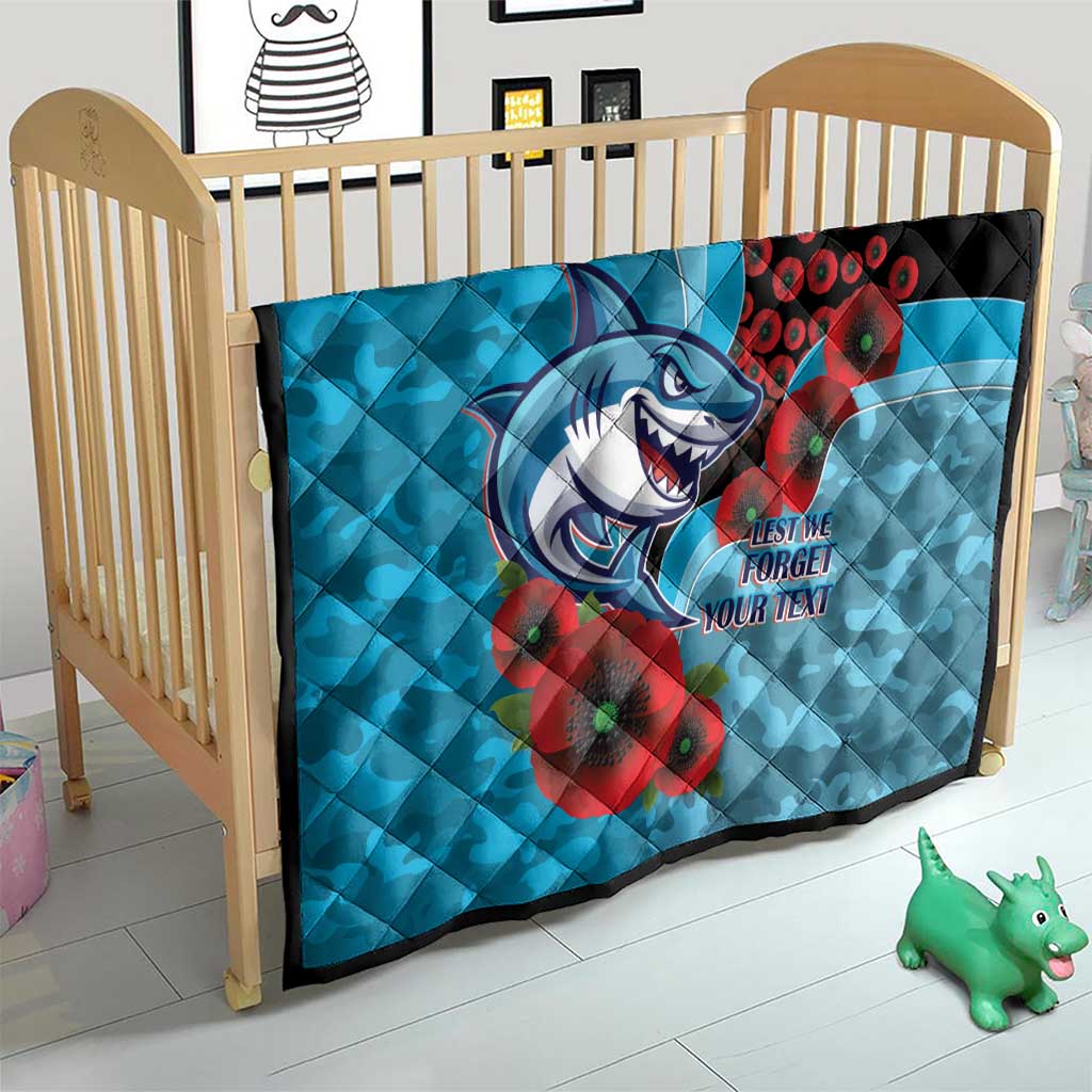 Cronulla-Sutherland Sharks ANZAC Personalised Quilt Lest We Forget Poppy Camo