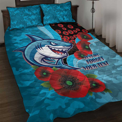 Cronulla-Sutherland Sharks ANZAC Personalised Quilt Bed Set Lest We Forget Poppy Camo