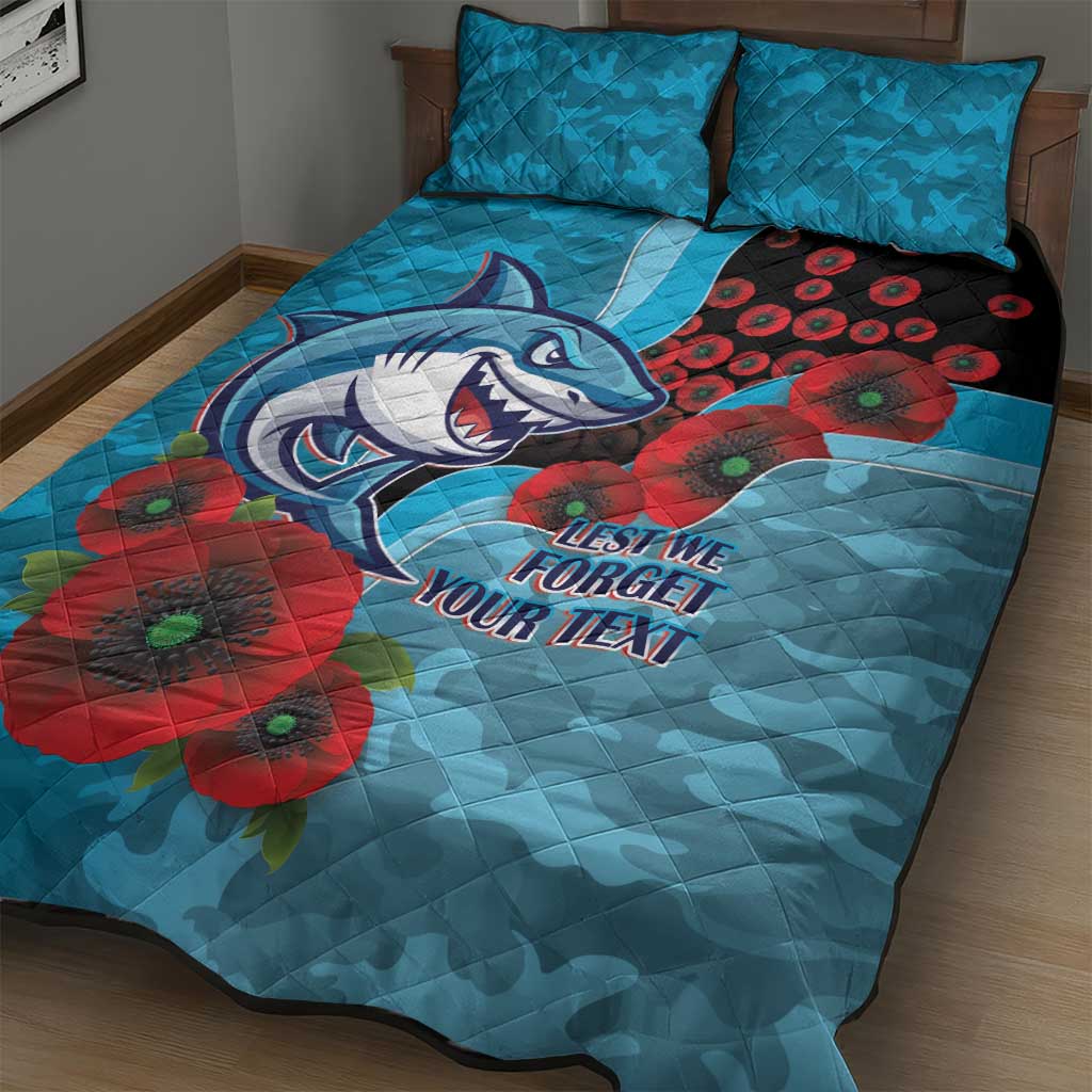 Cronulla-Sutherland Sharks ANZAC Personalised Quilt Bed Set Lest We Forget Poppy Camo