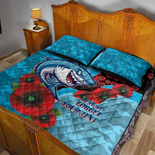 Cronulla-Sutherland Sharks ANZAC Personalised Quilt Bed Set Lest We Forget Poppy Camo