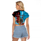 Cronulla-Sutherland Sharks ANZAC Personalised Raglan Cropped T Shirt Lest We Forget Poppy Camo