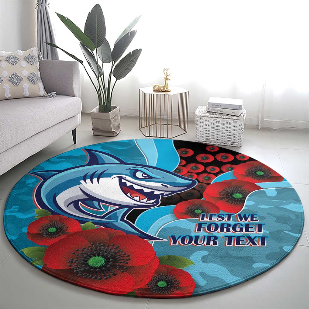 Cronulla-Sutherland Sharks ANZAC Personalised Round Carpet Lest We Forget Poppy Camo
