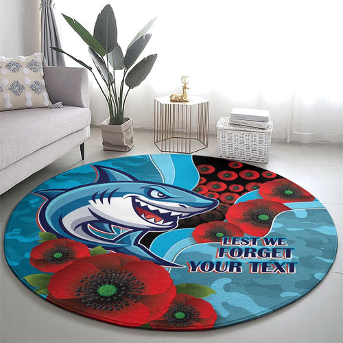 Cronulla-Sutherland Sharks ANZAC Personalised Round Carpet Lest We Forget Poppy Camo