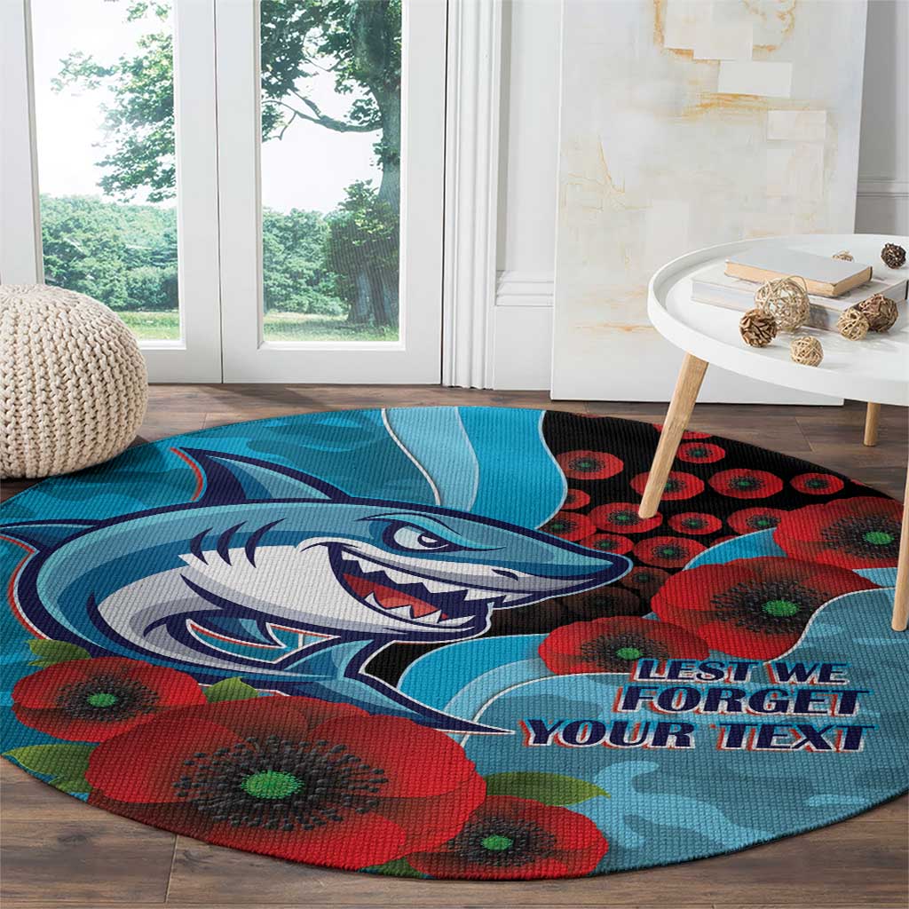 Cronulla-Sutherland Sharks ANZAC Personalised Round Carpet Lest We Forget Poppy Camo