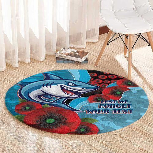 Cronulla-Sutherland Sharks ANZAC Personalised Round Carpet Lest We Forget Poppy Camo