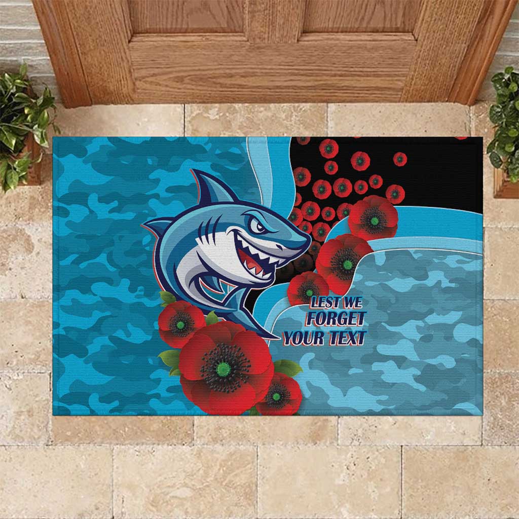 Cronulla-Sutherland Sharks ANZAC Personalised Rubber Doormat Lest We Forget Poppy Camo