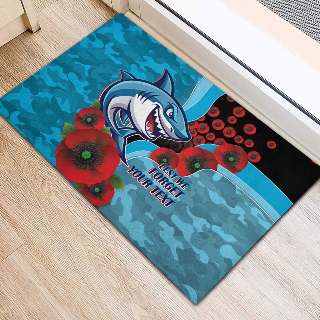 Cronulla-Sutherland Sharks ANZAC Personalised Rubber Doormat Lest We Forget Poppy Camo