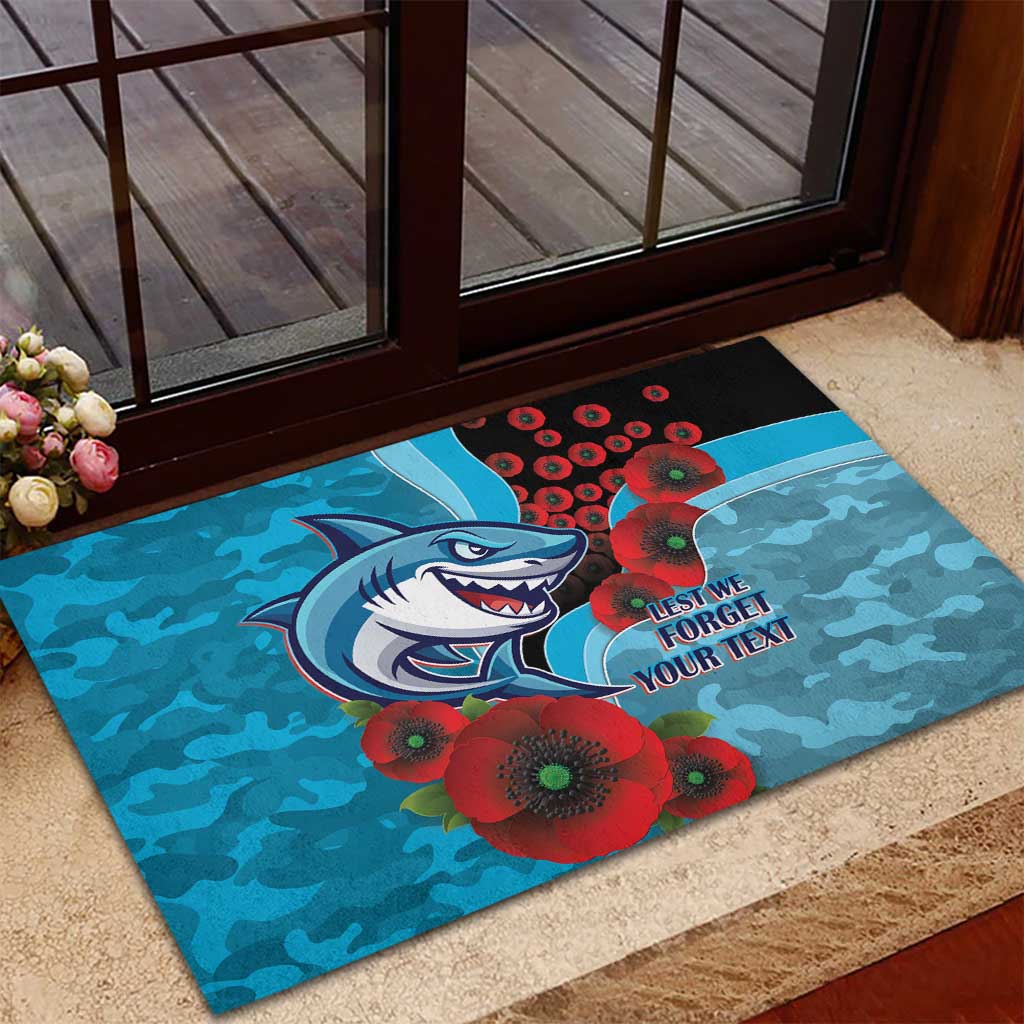 Cronulla-Sutherland Sharks ANZAC Personalised Rubber Doormat Lest We Forget Poppy Camo