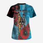 Cronulla-Sutherland Sharks ANZAC Personalised Scrub Top Lest We Forget Poppy Camo