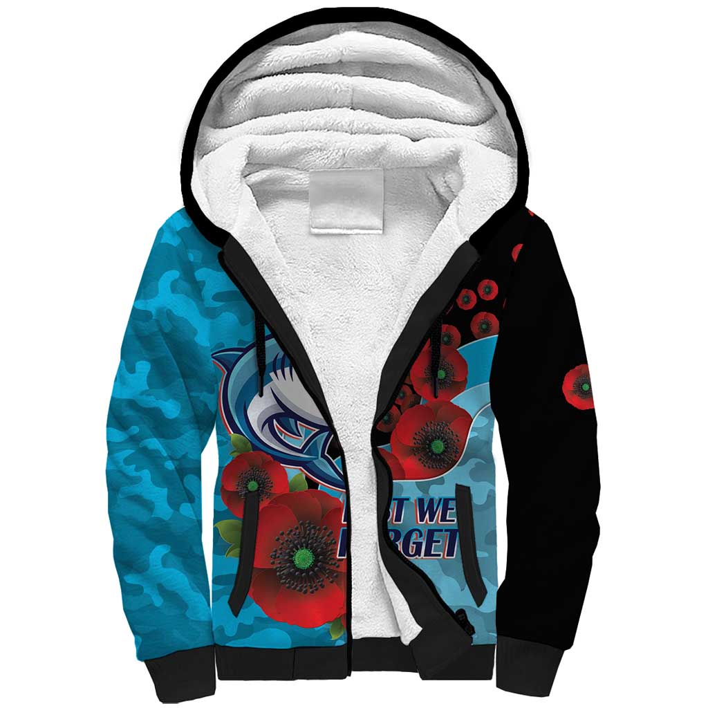 Cronulla-Sutherland Sharks ANZAC Personalised Sherpa Hoodie Lest We Forget Poppy Camo