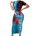 Cronulla-Sutherland Sharks ANZAC Personalised Short Sleeve Bodycon Dress Lest We Forget Poppy Camo