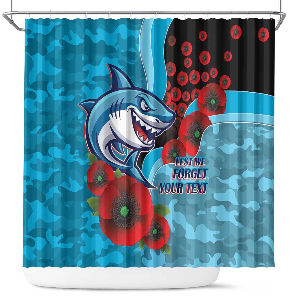 Cronulla-Sutherland Sharks ANZAC Personalised Shower Curtain Lest We Forget Poppy Camo