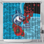 Cronulla-Sutherland Sharks ANZAC Personalised Shower Curtain Lest We Forget Poppy Camo