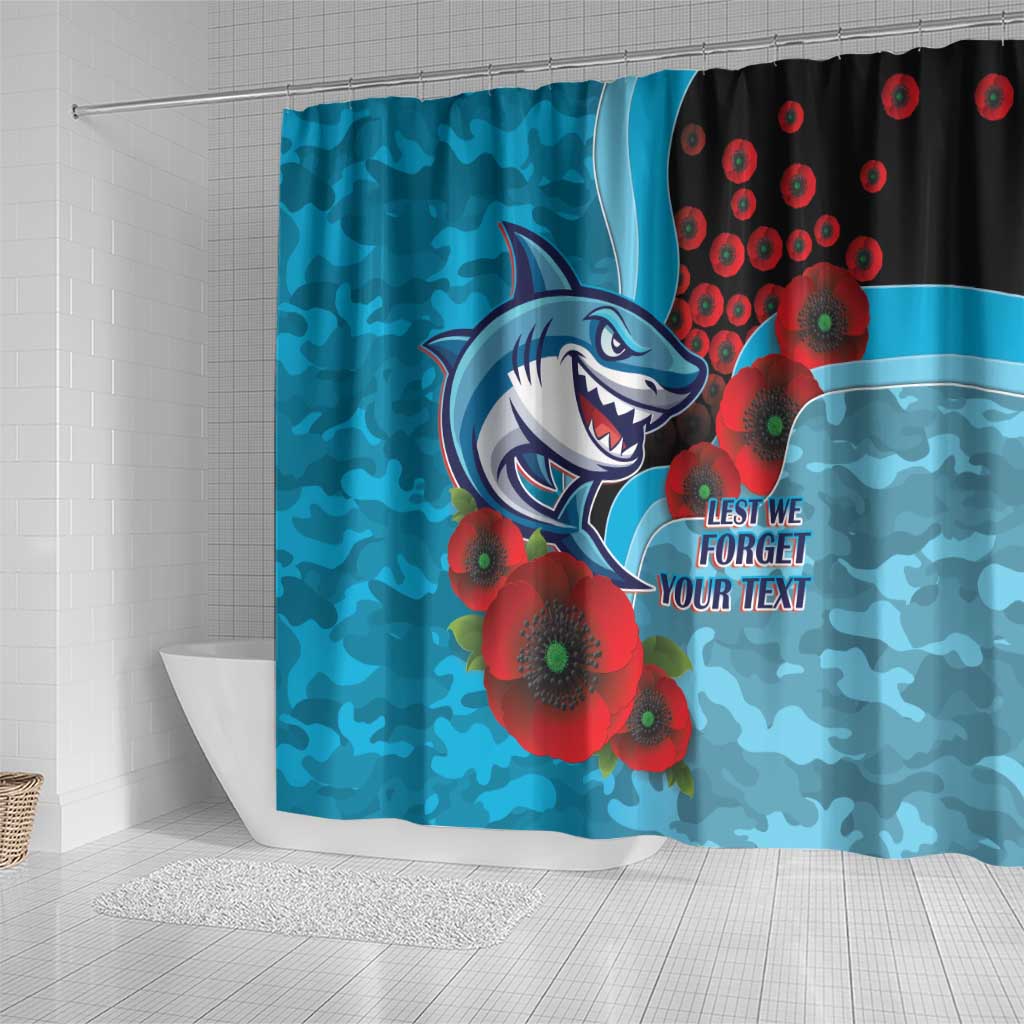 Cronulla-Sutherland Sharks ANZAC Personalised Shower Curtain Lest We Forget Poppy Camo