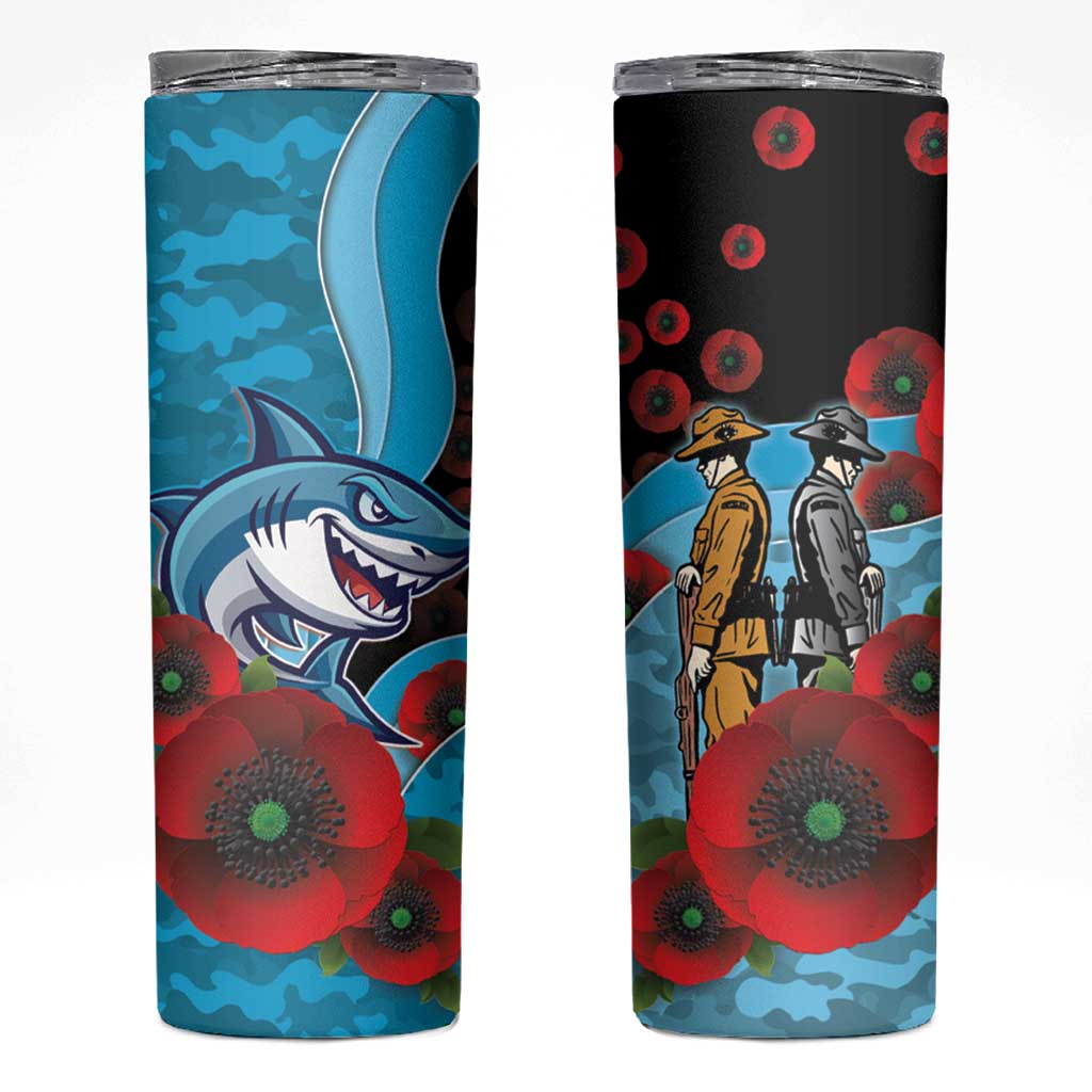 Cronulla-Sutherland Sharks ANZAC Personalised Skinny Tumbler Lest We Forget Poppy Camo