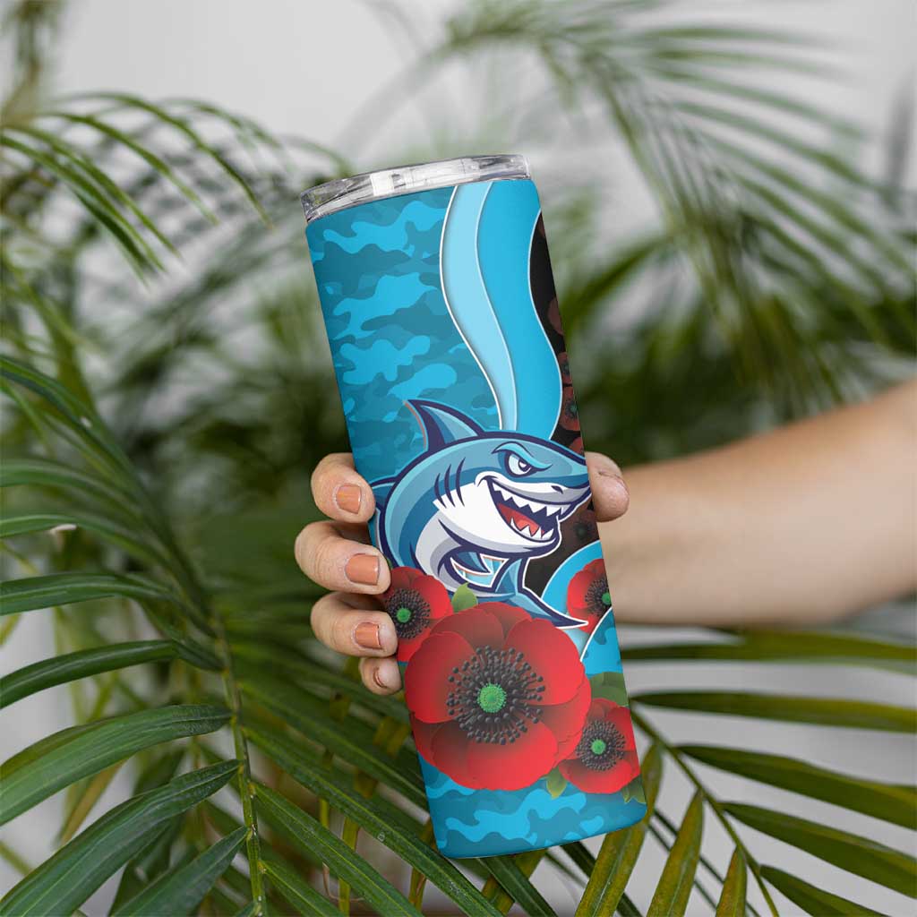 Cronulla-Sutherland Sharks ANZAC Personalised Skinny Tumbler Lest We Forget Poppy Camo