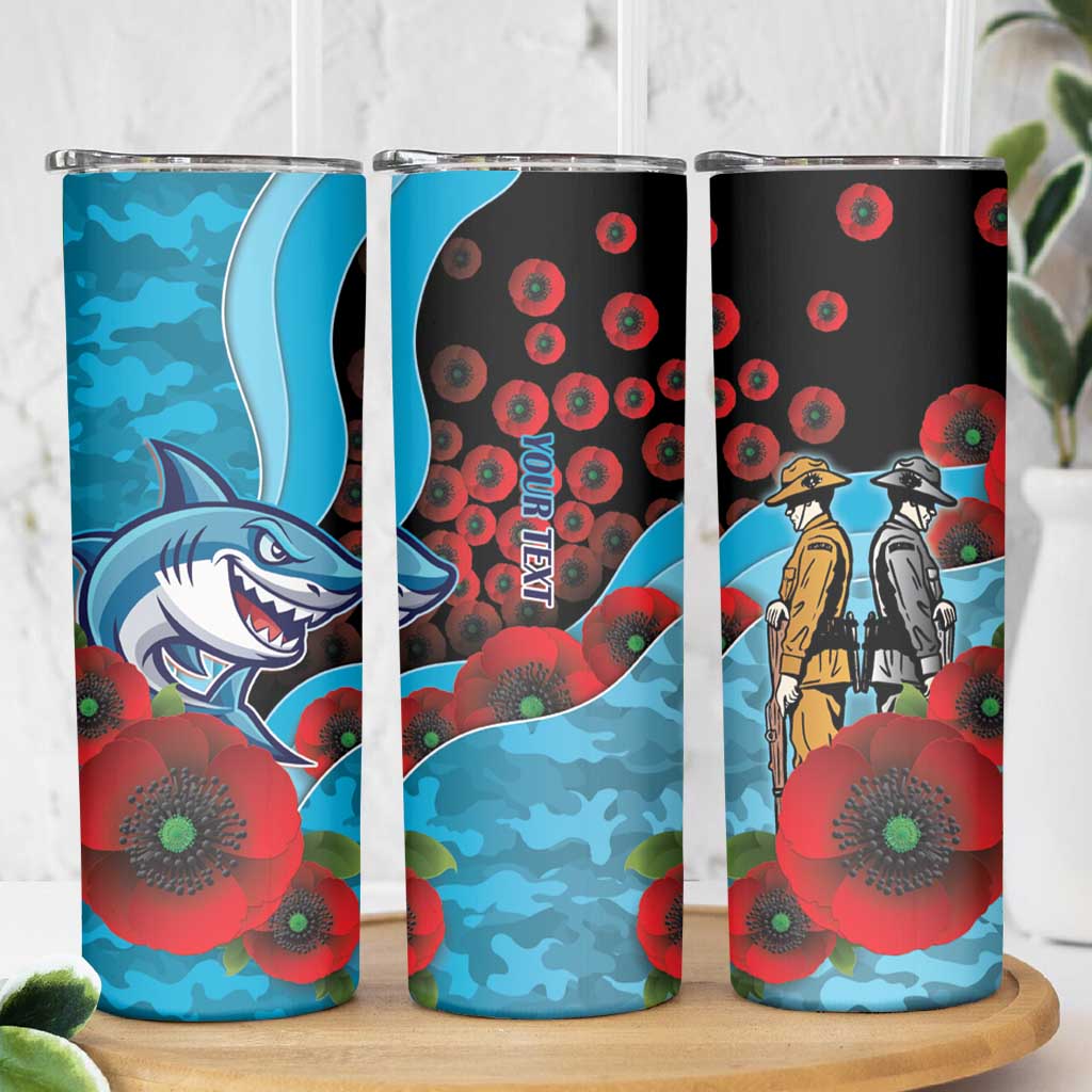 Cronulla-Sutherland Sharks ANZAC Personalised Skinny Tumbler Lest We Forget Poppy Camo