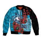 Cronulla-Sutherland Sharks ANZAC Personalised Sleeve Zip Bomber Jacket Lest We Forget Poppy Camo
