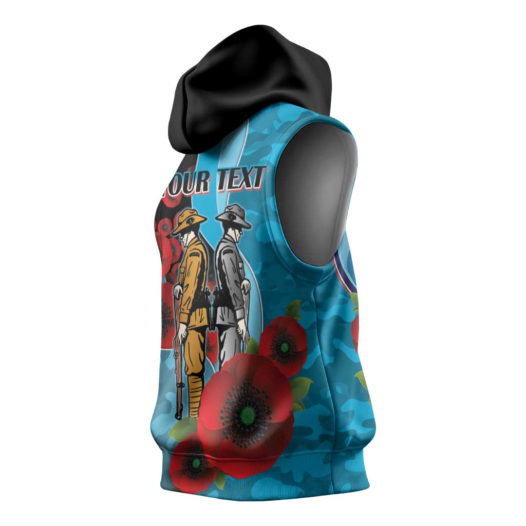 Cronulla-Sutherland Sharks ANZAC Personalised Sleeveless Hoodie Lest We Forget Poppy Camo