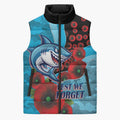Cronulla-Sutherland Sharks ANZAC Personalised Sleeveless Puffer Jacket Lest We Forget Poppy Camo