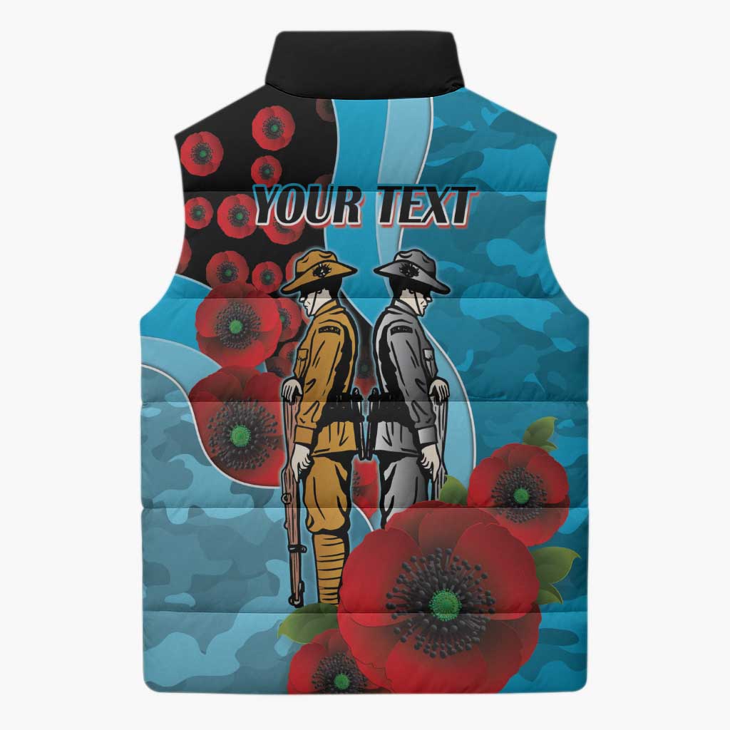 Cronulla-Sutherland Sharks ANZAC Personalised Sleeveless Puffer Jacket Lest We Forget Poppy Camo