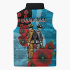Cronulla-Sutherland Sharks ANZAC Personalised Sleeveless Puffer Jacket Lest We Forget Poppy Camo