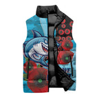 Cronulla-Sutherland Sharks ANZAC Personalised Sleeveless Puffer Jacket Lest We Forget Poppy Camo