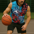 Cronulla-Sutherland Sharks ANZAC Personalised Sleeveless Zip Hoodie Lest We Forget Poppy Camo