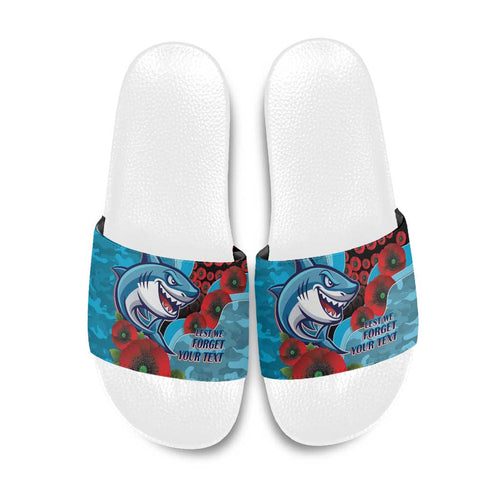 Cronulla-Sutherland Sharks ANZAC Personalised Slide Sandals Lest We Forget Poppy Camo