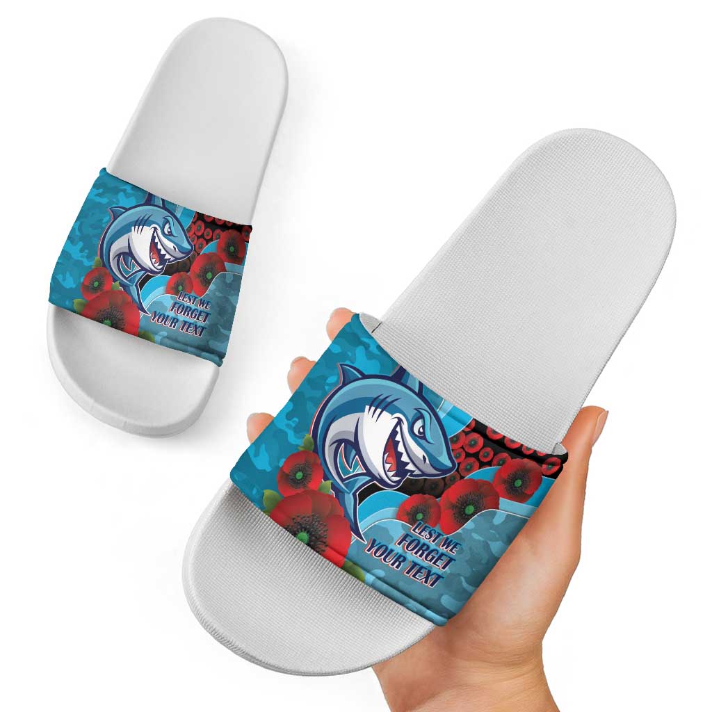 Cronulla-Sutherland Sharks ANZAC Personalised Slide Sandals Lest We Forget Poppy Camo