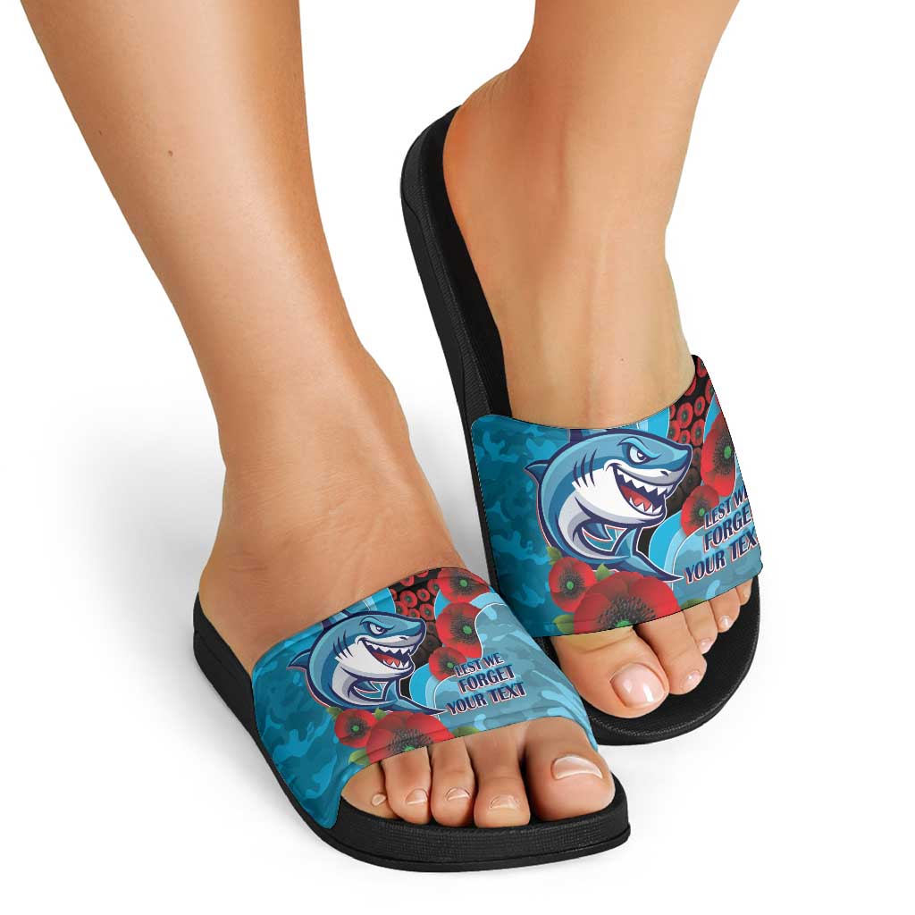 Cronulla-Sutherland Sharks ANZAC Personalised Slide Sandals Lest We Forget Poppy Camo