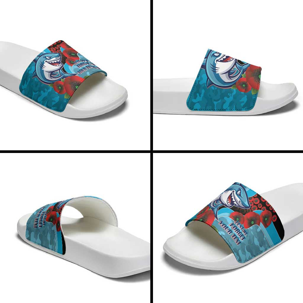 Cronulla-Sutherland Sharks ANZAC Personalised Slide Sandals Lest We Forget Poppy Camo
