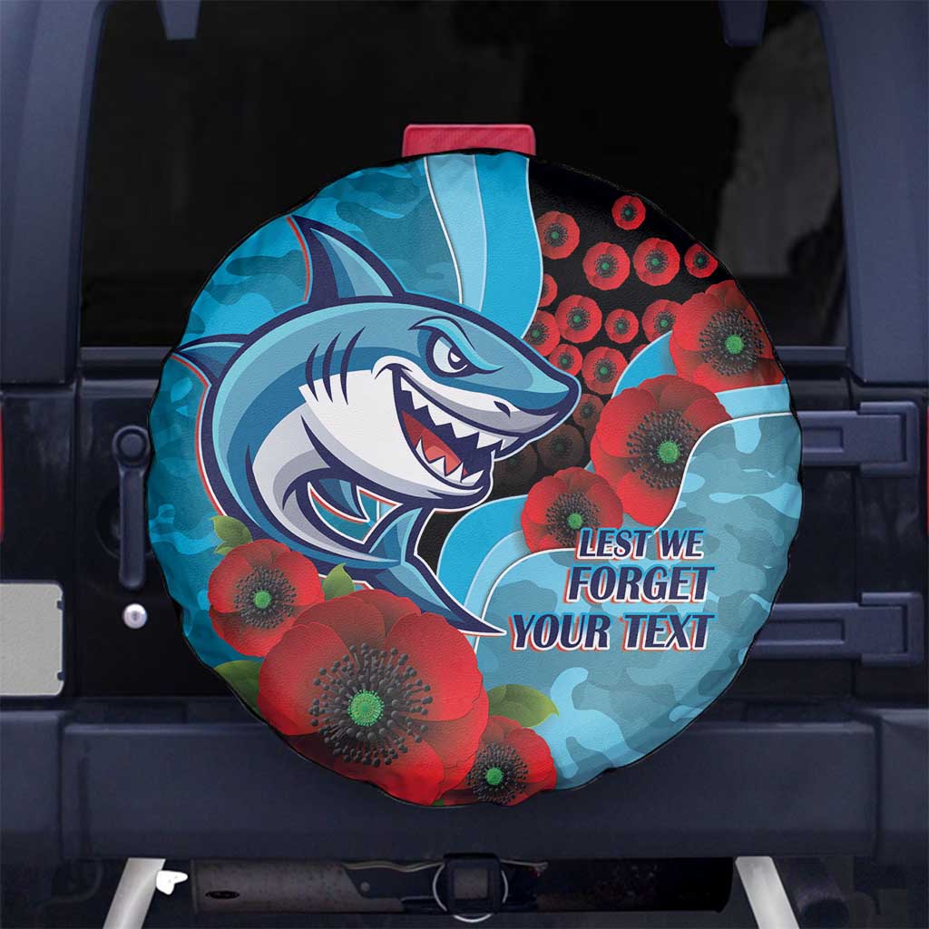 Cronulla-Sutherland Sharks ANZAC Personalised Spare Tire Cover Lest We Forget Poppy Camo