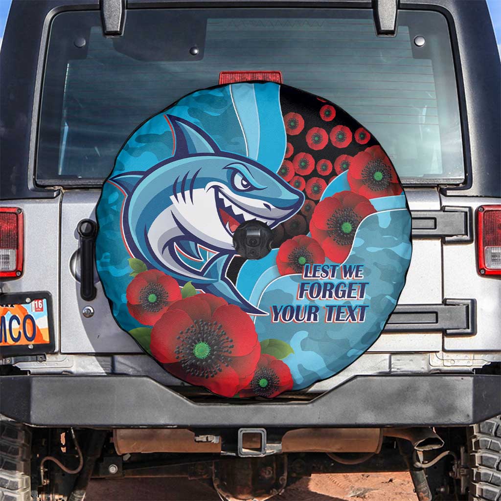 Cronulla-Sutherland Sharks ANZAC Personalised Spare Tire Cover Lest We Forget Poppy Camo