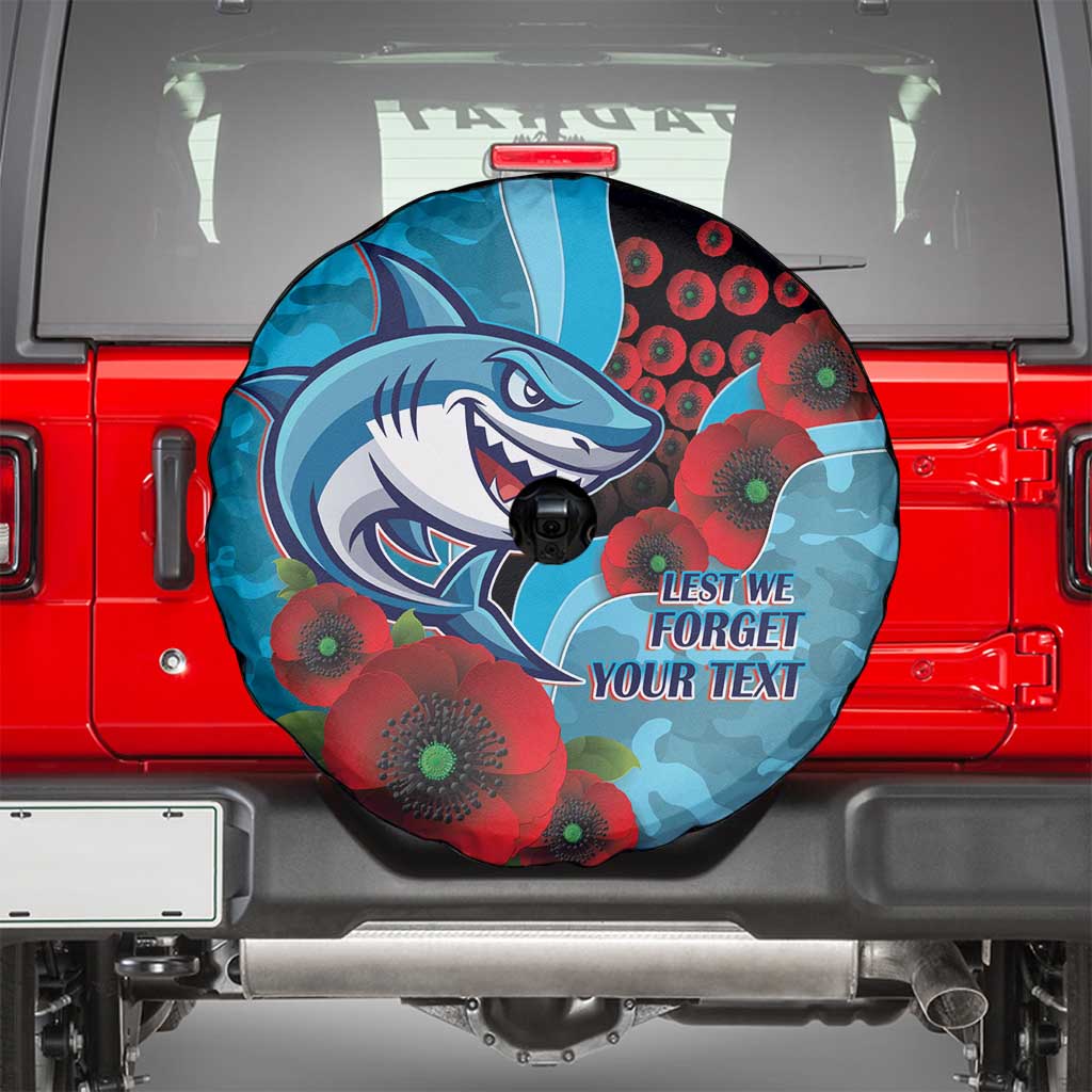 Cronulla-Sutherland Sharks ANZAC Personalised Spare Tire Cover Lest We Forget Poppy Camo