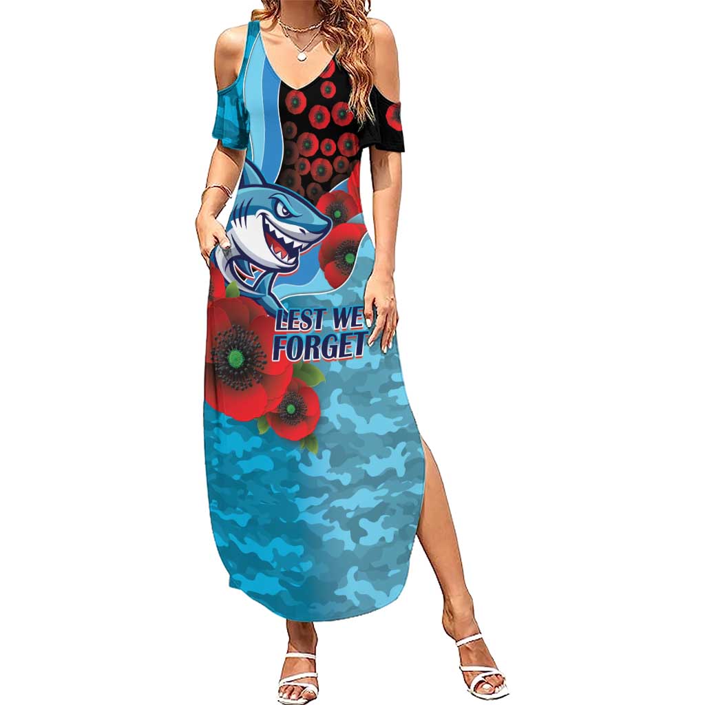 Cronulla-Sutherland Sharks ANZAC Personalised Summer Maxi Dress Lest We Forget Poppy Camo
