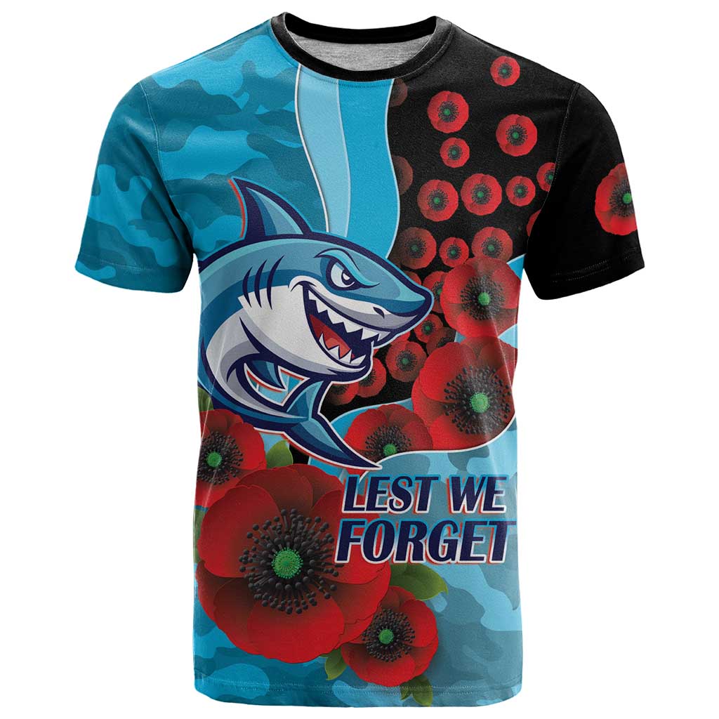 Cronulla-Sutherland Sharks ANZAC Personalised T Shirt Lest We Forget Poppy Camo