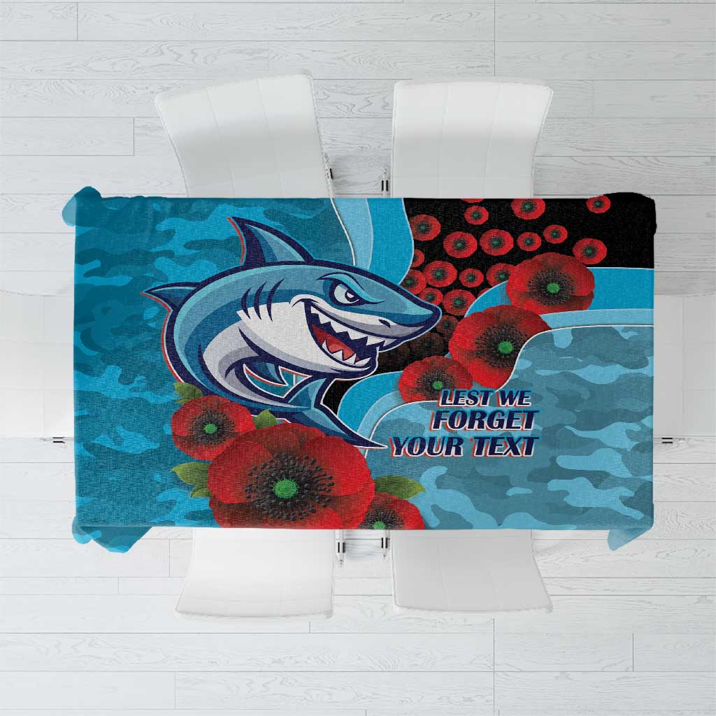 Cronulla-Sutherland Sharks ANZAC Personalised Tablecloth Lest We Forget Poppy Camo