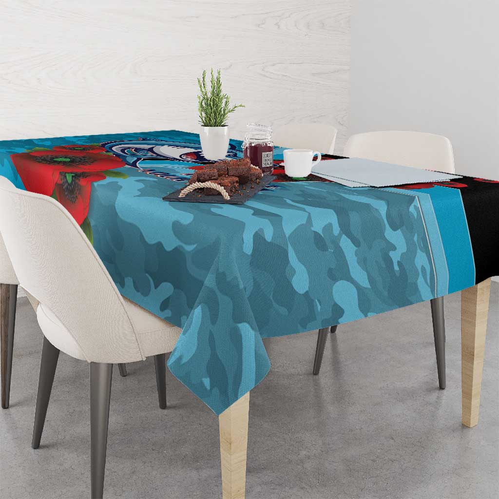 Cronulla-Sutherland Sharks ANZAC Personalised Tablecloth Lest We Forget Poppy Camo