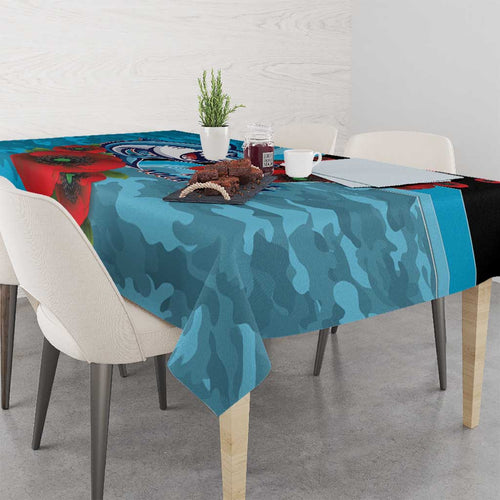 Cronulla-Sutherland Sharks ANZAC Personalised Tablecloth Lest We Forget Poppy Camo