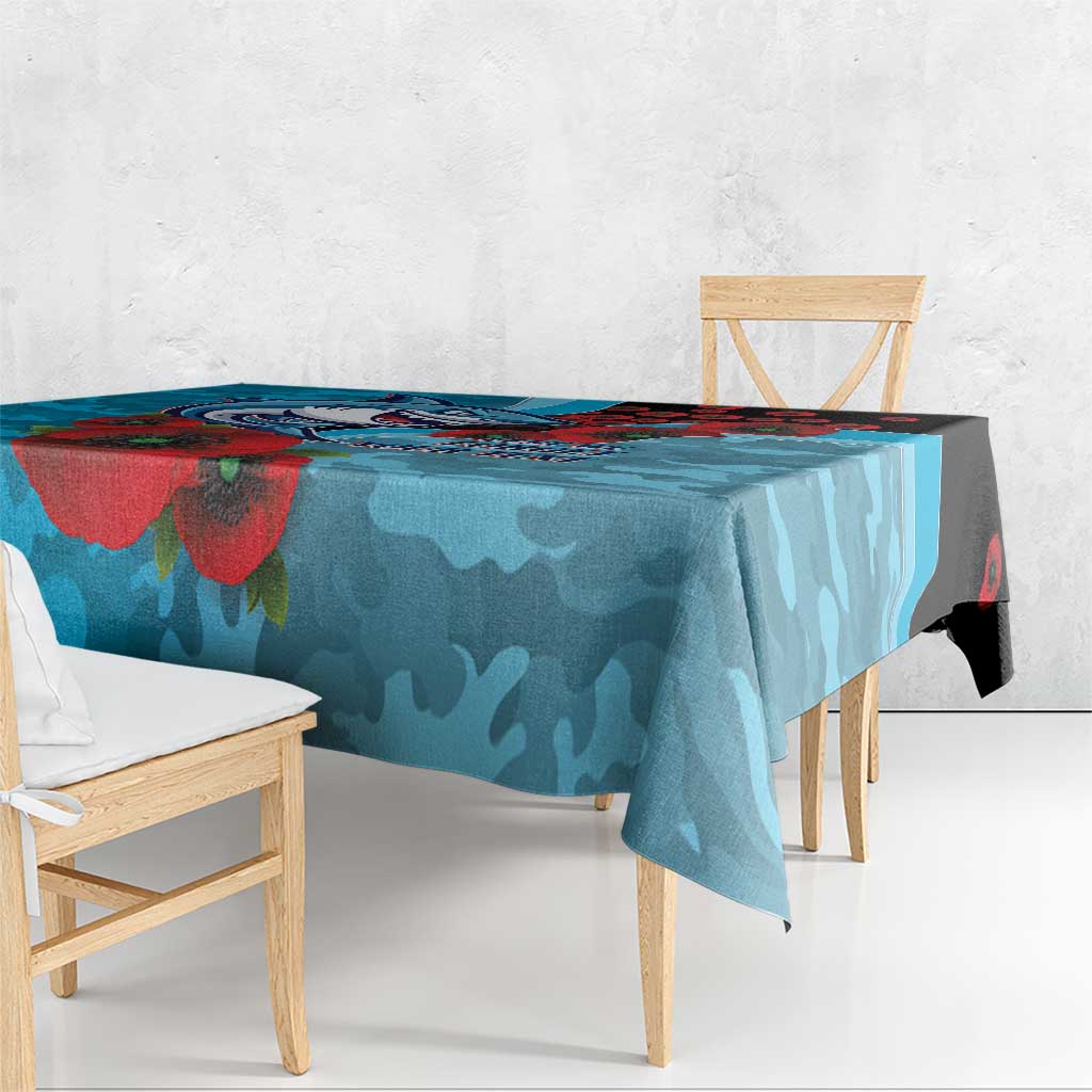Cronulla-Sutherland Sharks ANZAC Personalised Tablecloth Lest We Forget Poppy Camo