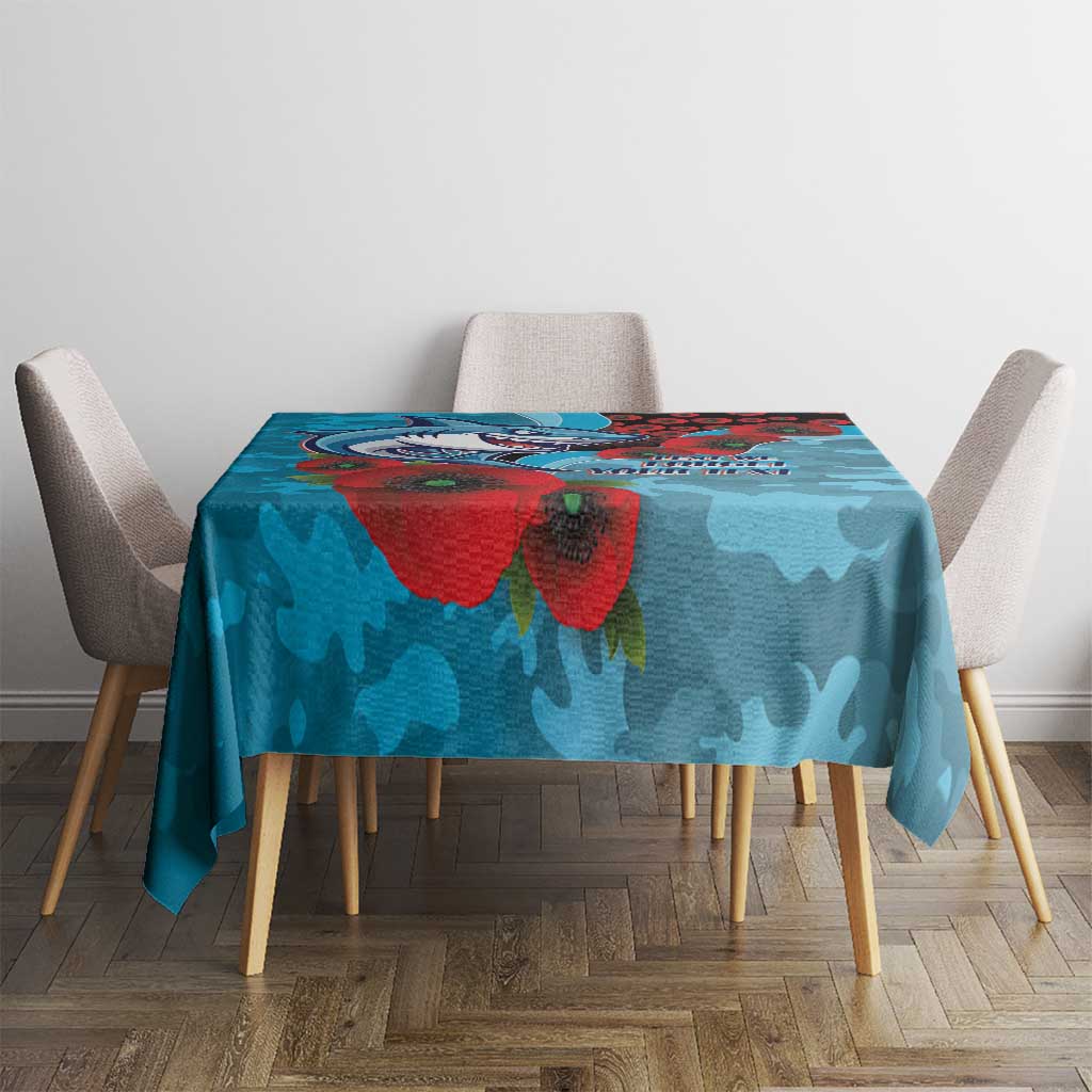 Cronulla-Sutherland Sharks ANZAC Personalised Tablecloth Lest We Forget Poppy Camo