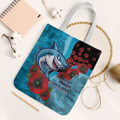 Cronulla-Sutherland Sharks ANZAC Personalised Tote Bag Lest We Forget Poppy Camo