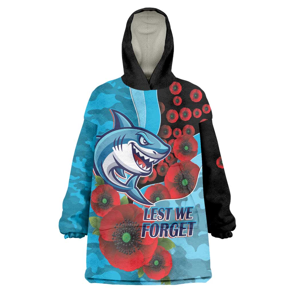 Cronulla-Sutherland Sharks ANZAC Personalised Wearable Blanket Hoodie Lest We Forget Poppy Camo