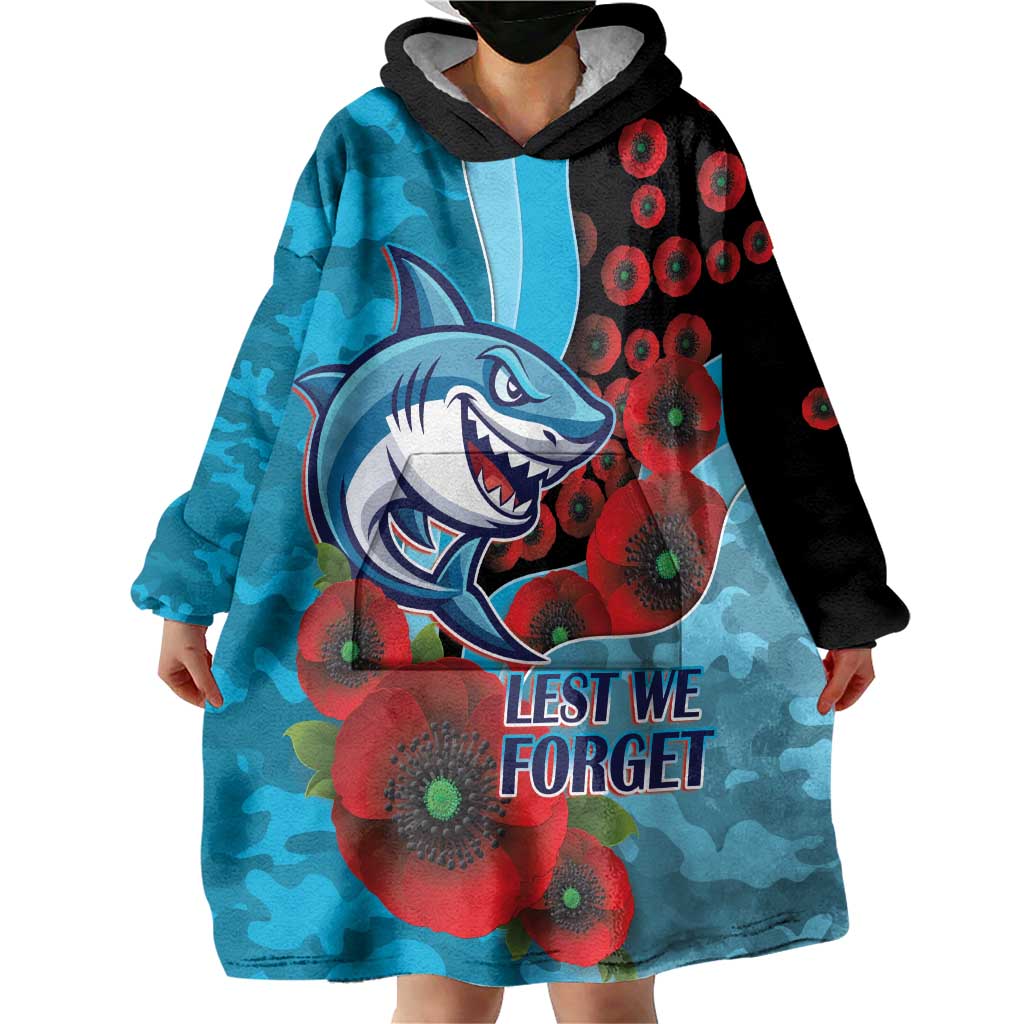 Cronulla-Sutherland Sharks ANZAC Personalised Wearable Blanket Hoodie Lest We Forget Poppy Camo